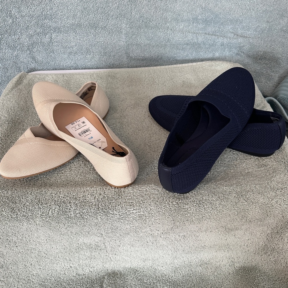 Women's Knit Slip-On Flats in Navy and Beige